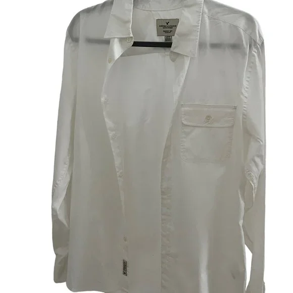american eagle white dress shirt Mens New American Eagle Outfitters Dress Shirt L Large LT Gray Button  Cotton